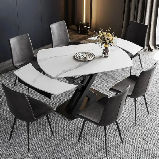 Simples barato nordic sala de jantar mesa de mármore design retangular pedra sinterizada dobrável extensível móveis mesa e cadeiras