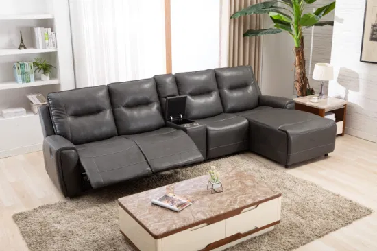 Conjunto de sofá de canto de couro genuíno Cy Conjunto de sofá reclinável secional de 7 lugares