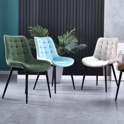 Venda por atacado de móveis de sala de design nórdico perna de metal cadeira de casamento ao ar livre meados do século moderno restaurante salão francês tecido de couro falso cadeira de jantar de veludo